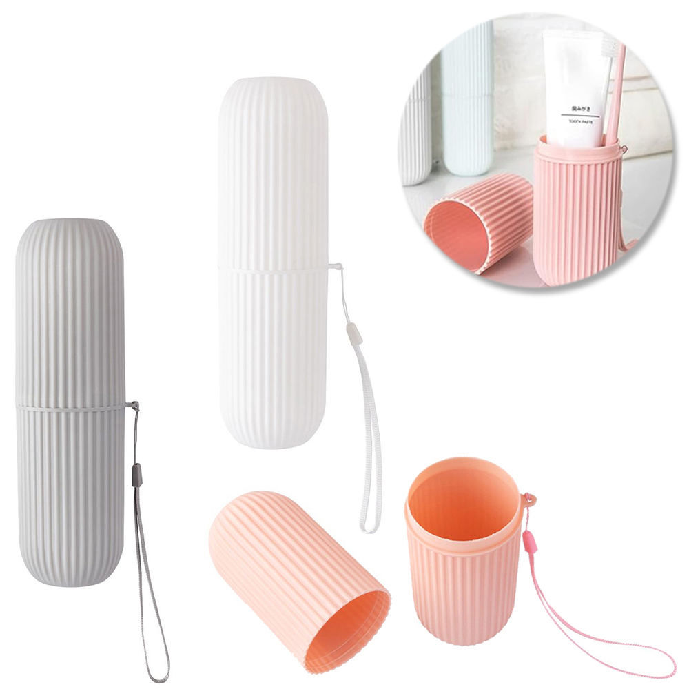 PORTA ESCOVA / ESTOJO DENTAL DE PLASTICO REDONDO BIPARTIDO COM ALCA 19X5CM DE Ø