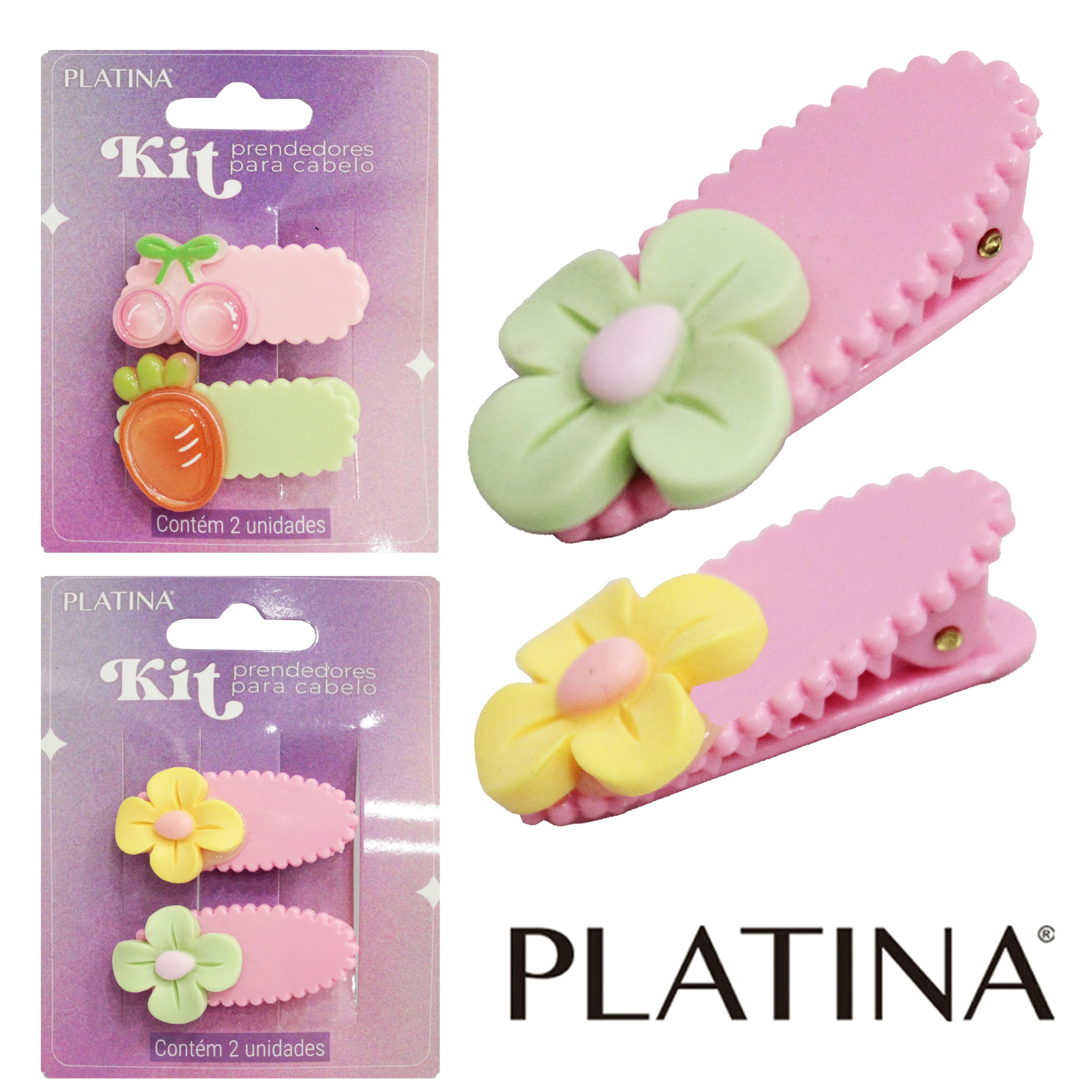 KIT ACESSORIOS PARA CABELO PRESILHA PLATINA COM 2 PECA 4,3X1,8X1,3CM