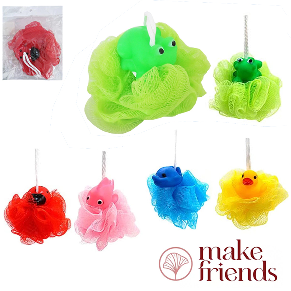 ESPONJA / BUCHA DE NYLON PARA BANHO COM BICHINHO + SOM 10CM 