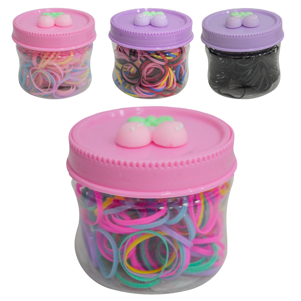 KIT ACESSORIOS PARA CABELO ELASTICO / RABICO DE SILICONE COM 150 PECAS 2CM DE Ø NO POTE