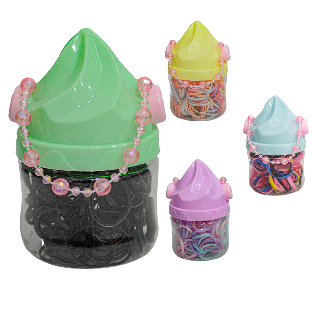 KIT ACESSORIOS PARA CABELO ELASTICO / RABICO DE SILICONE COM 150 PECAS 2CM DE Ø NO POTE SORVETE
