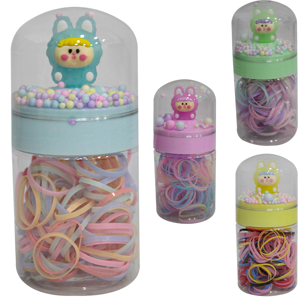 KIT ACESSORIOS PARA CABELO ELASTICO / RABICO DE SILICONE COM 150 PECAS 2CM DE Ø NO POTE