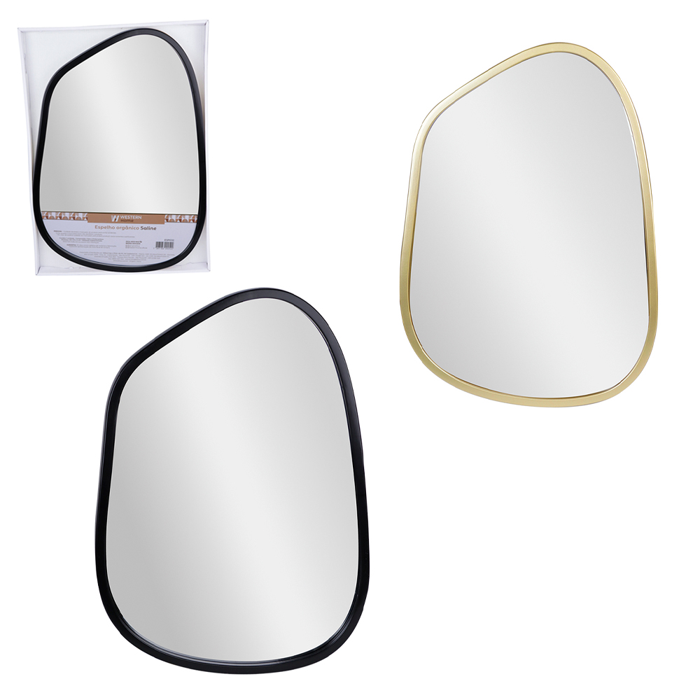 ESPELHO ORGANICO SALINE DE PENDURAR EMOLDURADO DECORATIVO BLACK 49X35CM