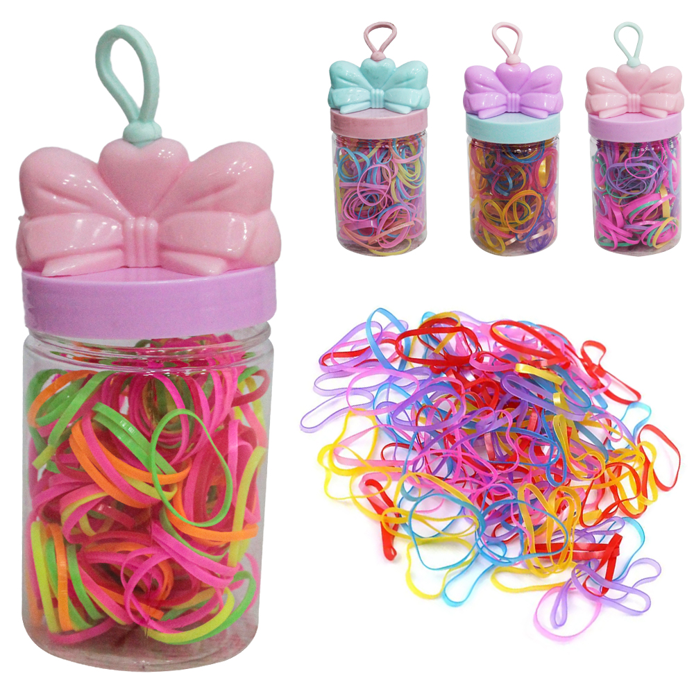 KIT ACESSORIOS PARA CABELO ELASTICO / RABICO DE SILICONE COM 150 PECAS 2CM DE Ø NO POTE LACO