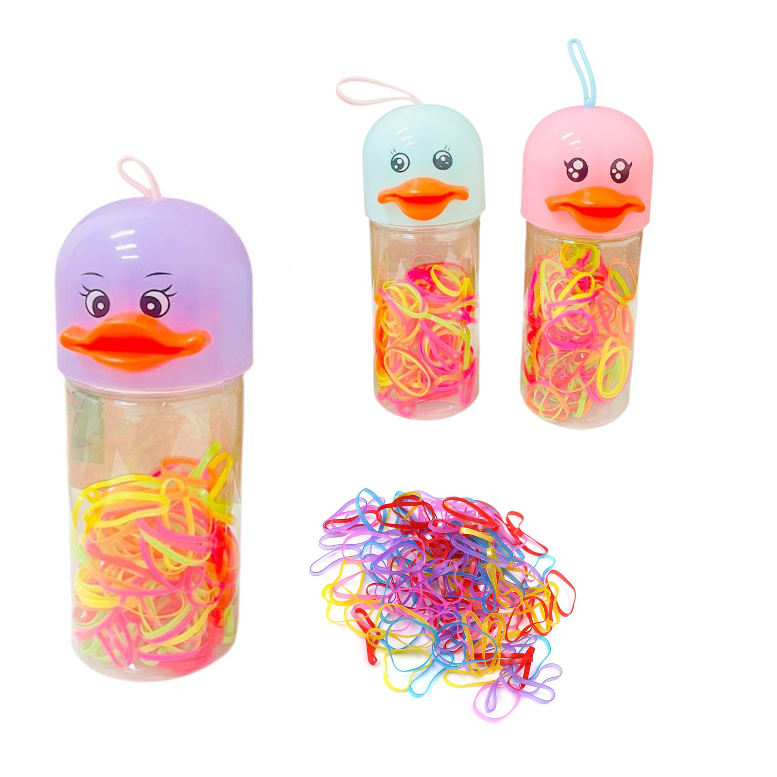 KIT ACESSORIOS PARA CABELO ELASTICO / RABICO DE SILICONE COM 140 PECAS 2CM DE Ø NO POTE PATO