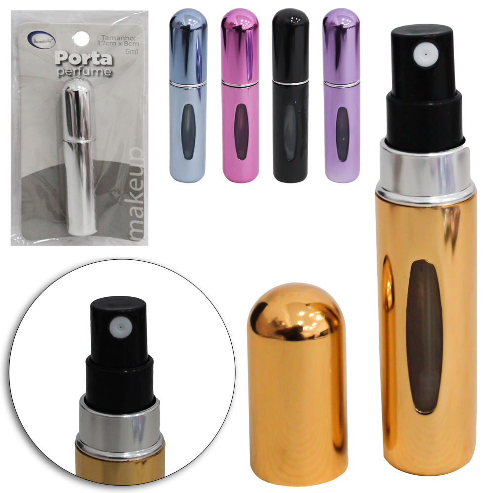 FRASCO SPRAY DE PLASTICO PARA PERFUME COM VALVULA RECARREGAVEL + TAMPA 5ML 8X1,7CM