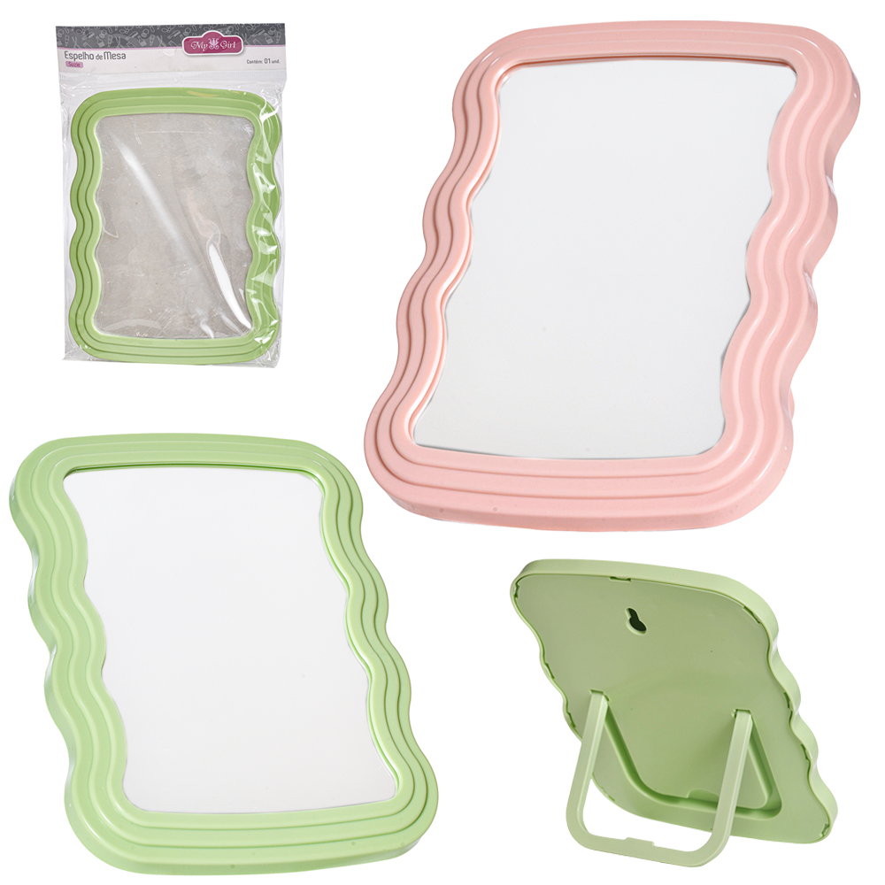 ESPELHO DE MESA / PENDURAR RETANGULAR COM MOLDURA DE PLASTICO SUZIE 18,5X14CM