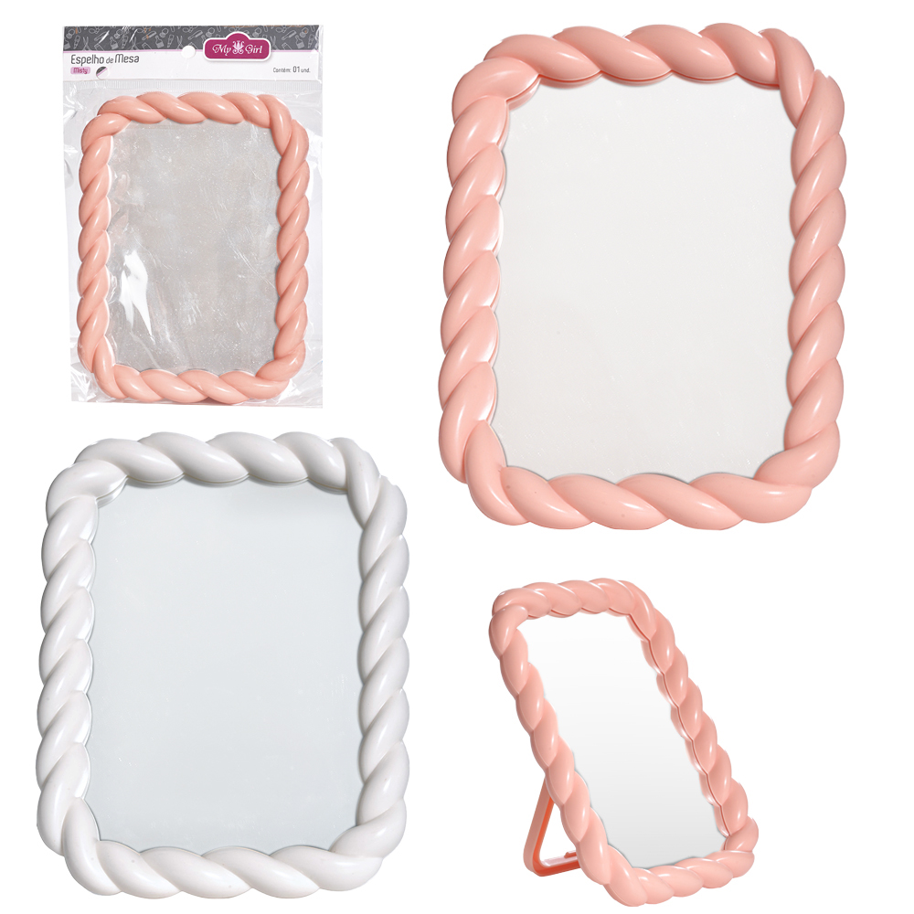 ESPELHO DE MESA / PENDURAR RETANGULAR COM MOLDURA DE PLASTICO MISTY 18,3X13,7CM
