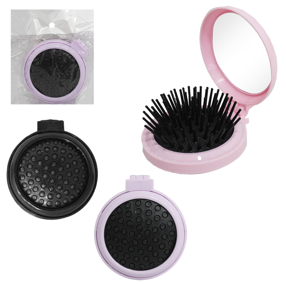 ESCOVA DE CABELO COM ESPELHO DE BOLSA REDONDO DOBRAVEL 13,5X6,3CM DE Ø