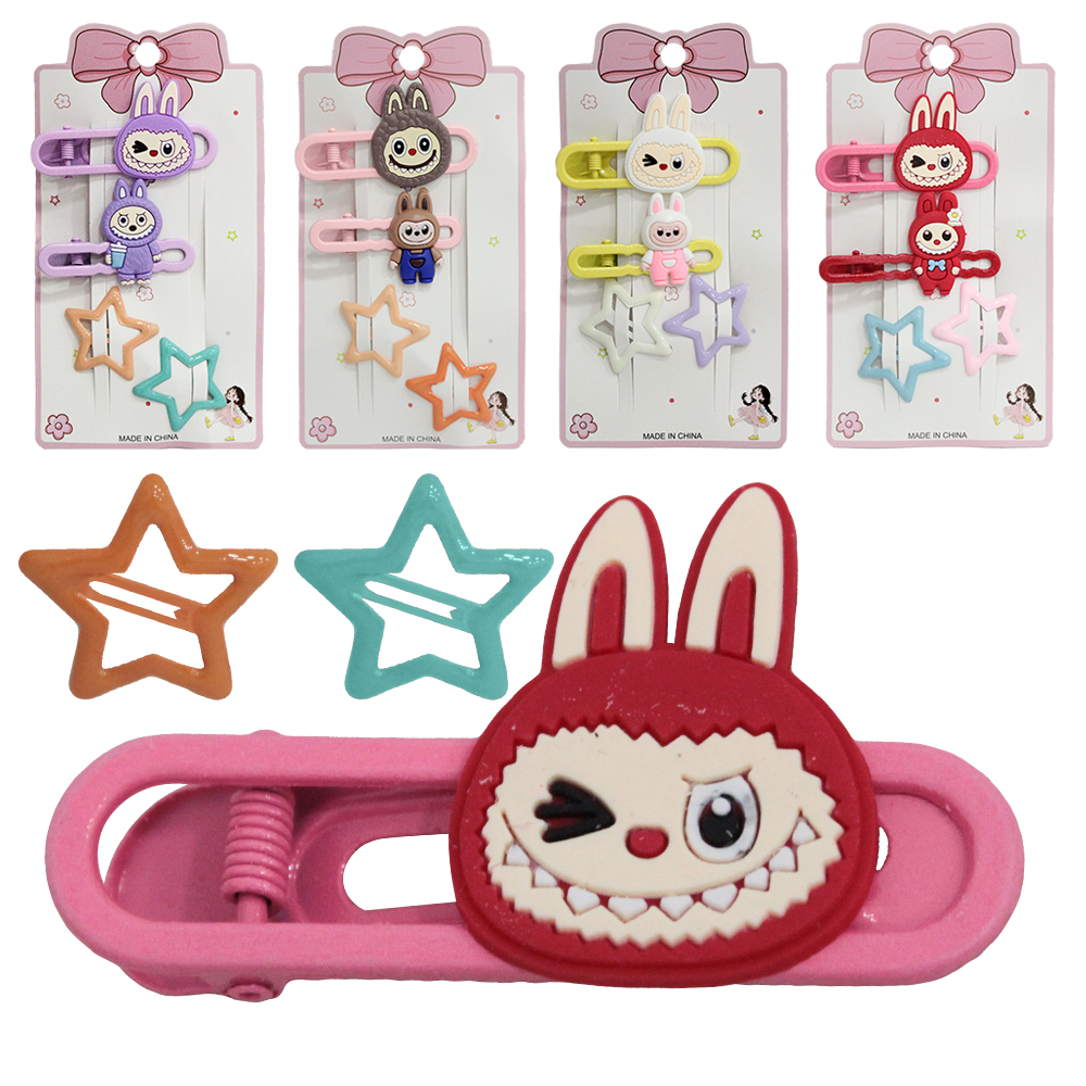 KIT ACESSORIOS PARA CABELO PRESILHA LABUBU E ESTRELA 4 PECAS