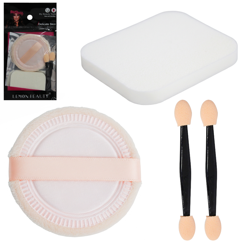ESPONJA REDONDA / RETANGULAR COM PINCEL PARA MAKE / MAQUIAGEM 4 PECAS