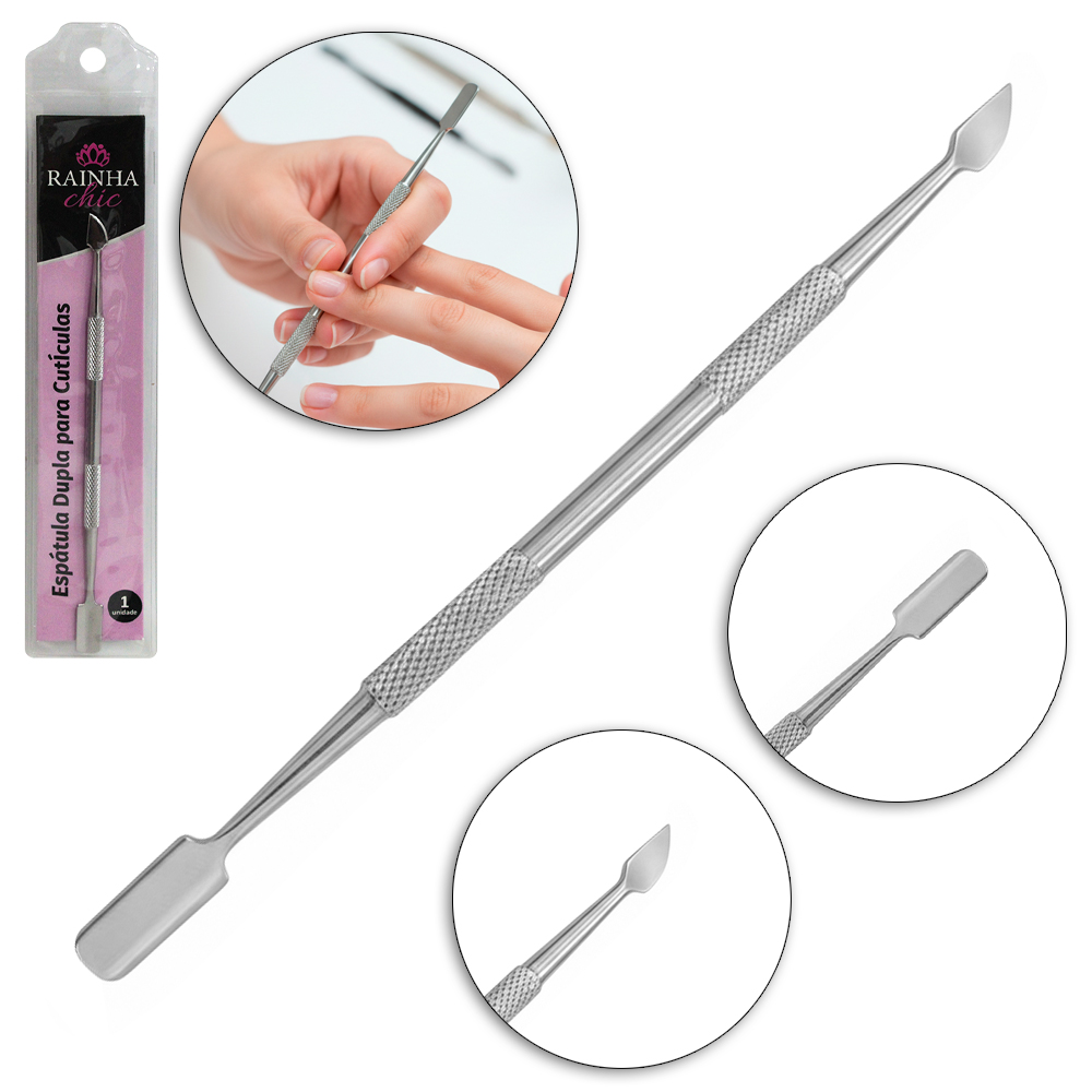 ESPATULA DE CUTICULA DUPLA DE INOX  RAINHA CHIC 14CM