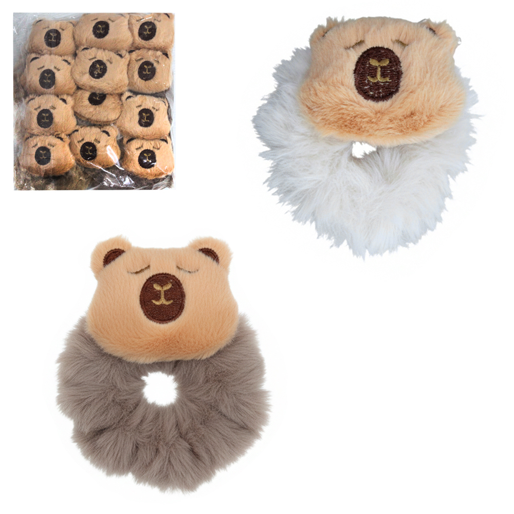 KIT ACESSORIO PARA CABELO ELASTICO / RABICO DE PELUCIA CAPIVARA 12 PECAS 5CM DE Ø