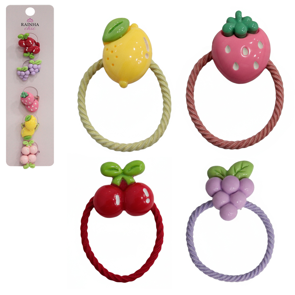 KIT ACESSORIOS PARA CABELO ELASTICO / RABICO FRUTAS RAINHA CHIC COM 10 PECAS 3CM DE Ø