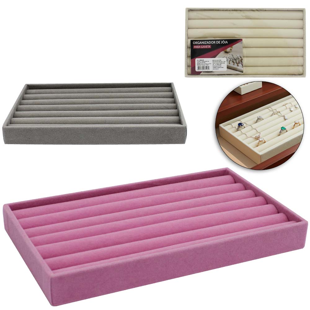 BANDEJA ORGANIZADOR PORTA JOIAS DE POLIESTER RETANGULAR PARA GAVETA 21X12,5X2,5CM