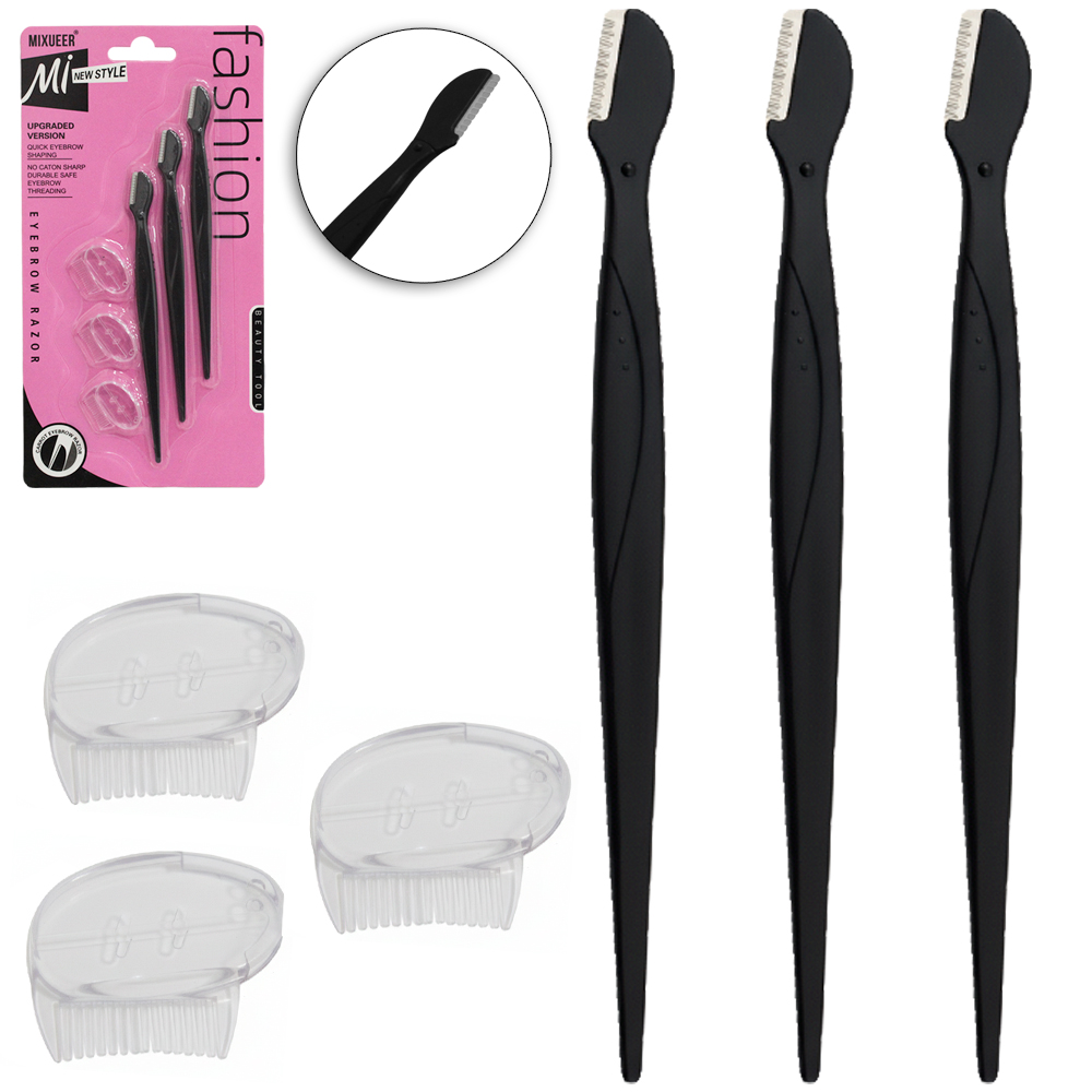 NAVALHETE DE PLASTICO PARA SOBRANCELHA COM 3 PECAS + 3 PENTES 