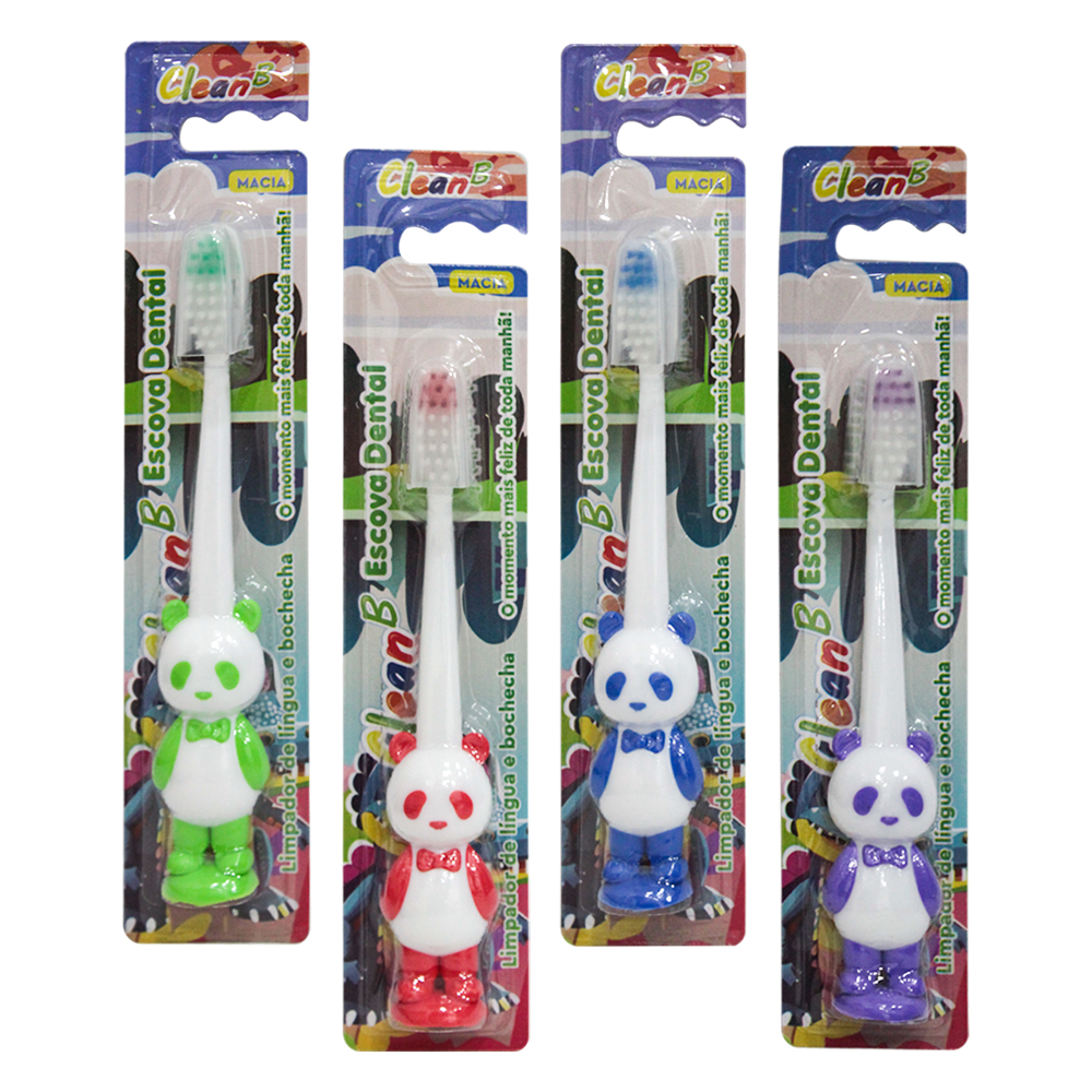ESCOVA DENTAL INFANTIL MACIA COM PROTETOR DE CERDA URSO CLEAN-B