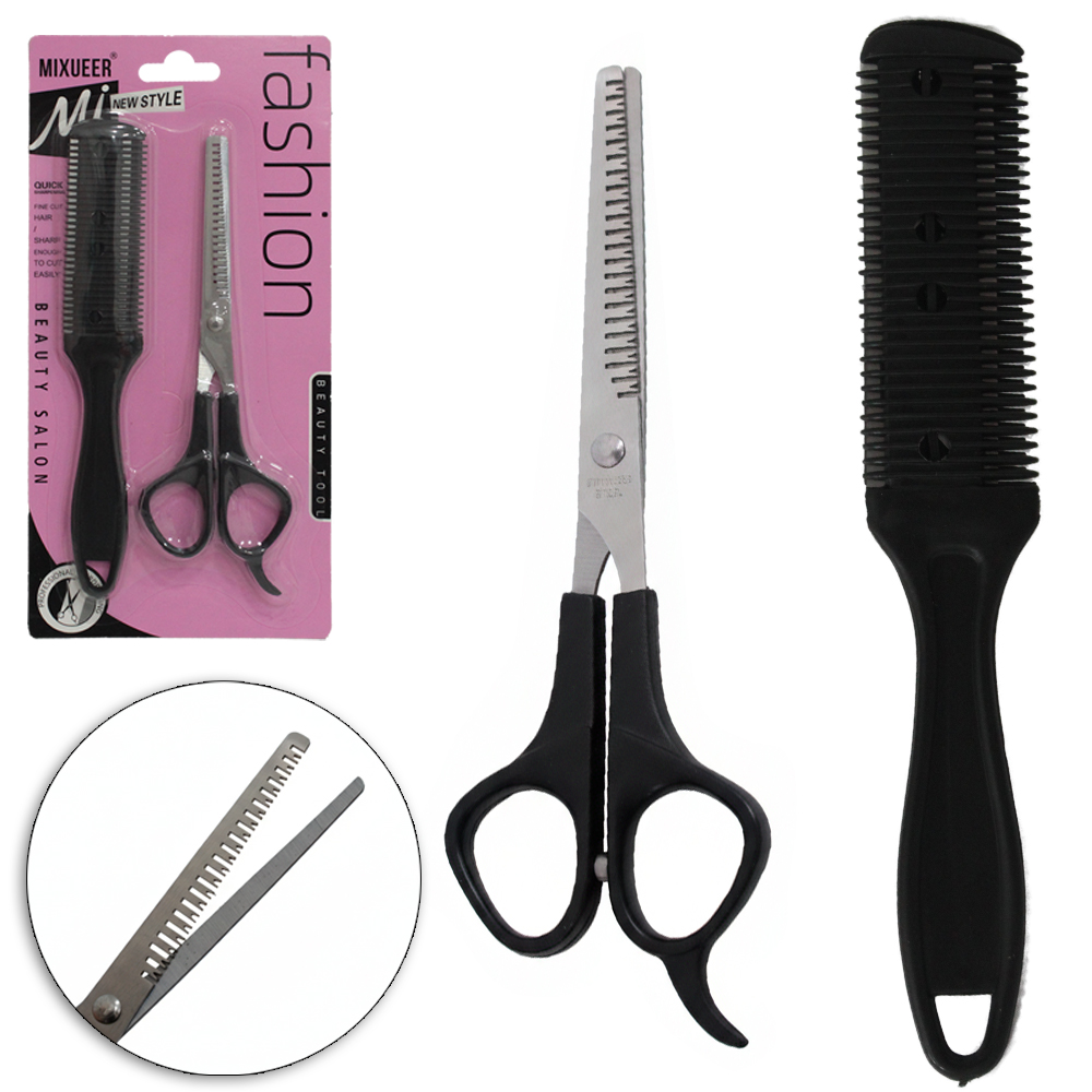 TESOURA DE BARBEIRO / CABELEIREIRO DE INOX DENTADA 6,5'' 17CM + PENTE NAVALHETE