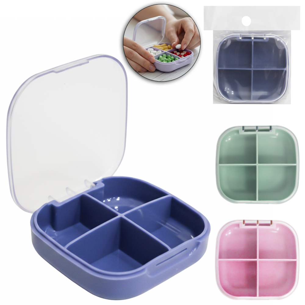 PORTA COMPRIMIDO DE PLASTICO QUADRADO COM 4 COMPARTIMENTOS 7X2,5CM