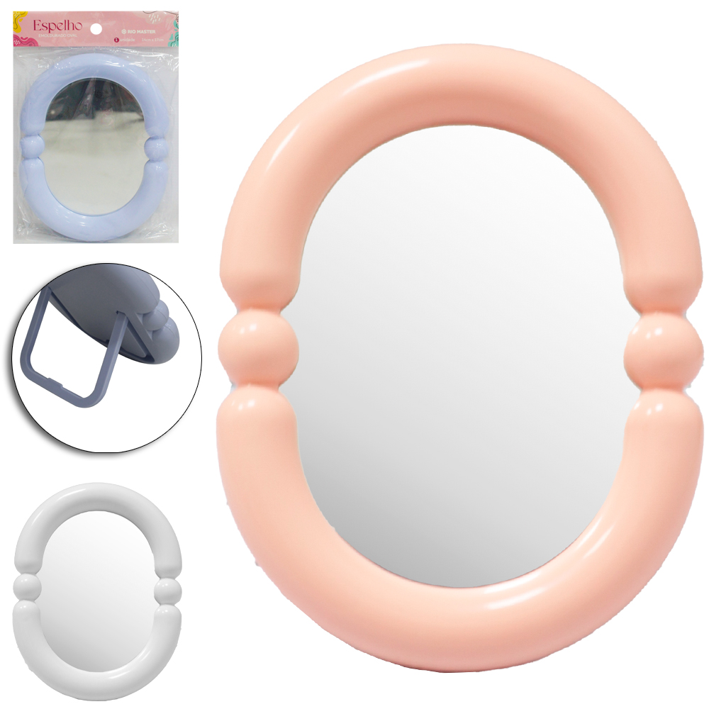 ESPELHO DE MESA / PENDURAR OVAL COM MOLDURA DE PLASTICO 17X14CM