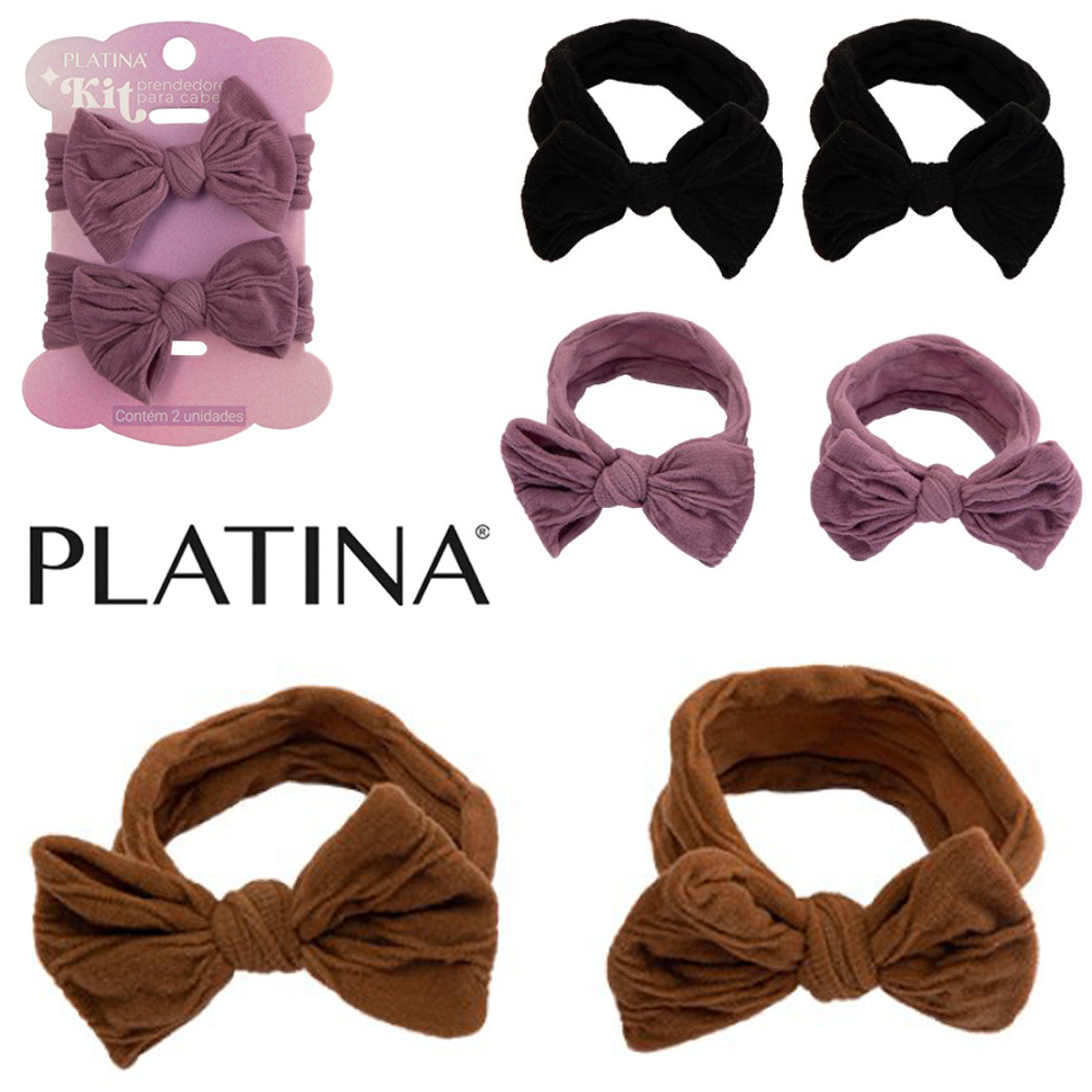 KIT ACESSORIOS PARA CABELO ELASTICO / RABICO COM LACO PLATINA COM 2 PECAS 2X5CM DE Ø