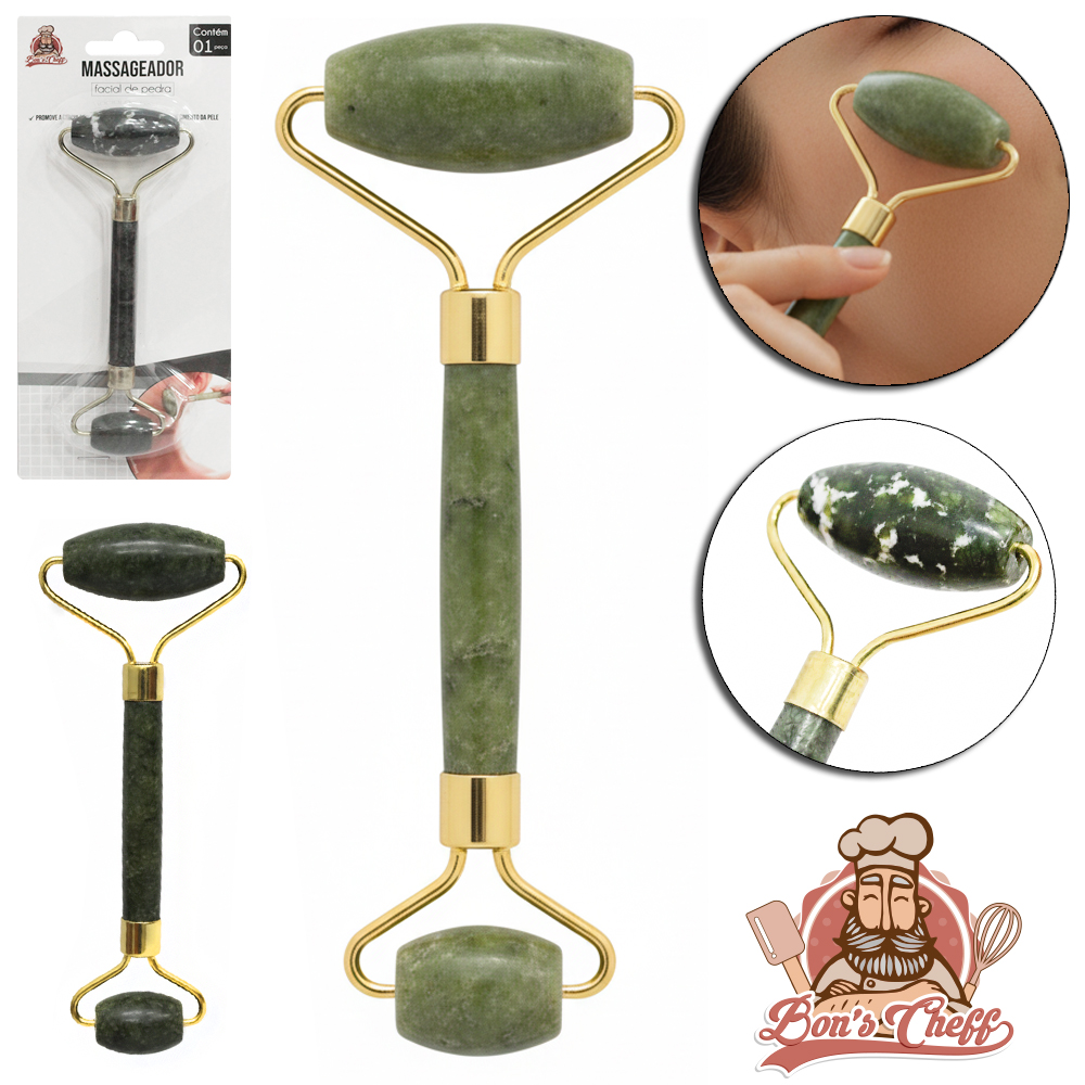 MASSAGEADOR FACIAL COM PEDRA JADE PARA ORELHA ROLLER 14X4CM