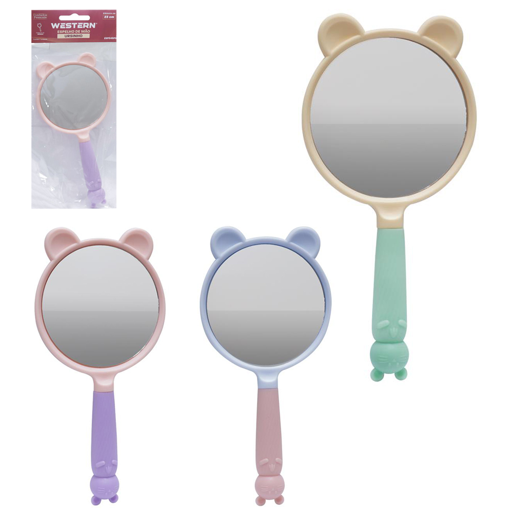 ESPELHO DE MAO REDONDO DE PLASTICO URSINHO 23X10,5CM DE Ø