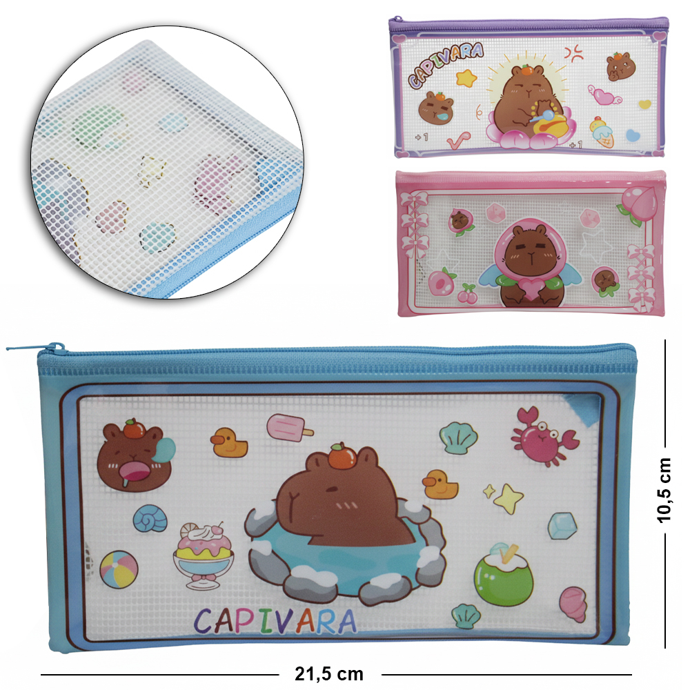 ESTOJO PORTA OBJETOS DE PVC RETANGULAR CAPIVARA 21,5X10,5CM