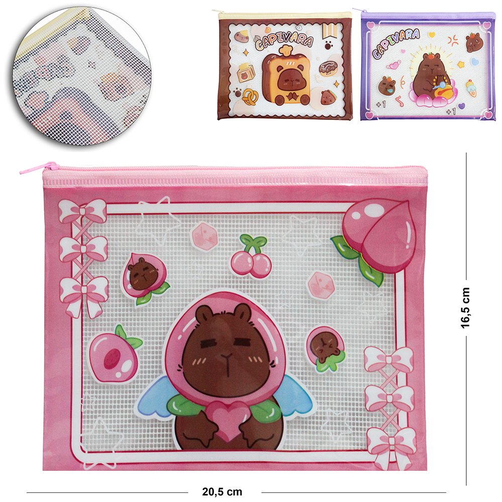 ESTOJO PORTA OBJETOS DE PVC RETANGULAR CAPIVARA 20,5X16,5CM