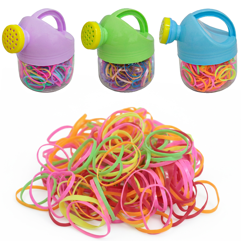 KIT ACESSORIOS PARA CABELO ELASTICO / RABICO DE SILICONE COM 120 PECAS 2CM DE Ø NO POTE REGADOR