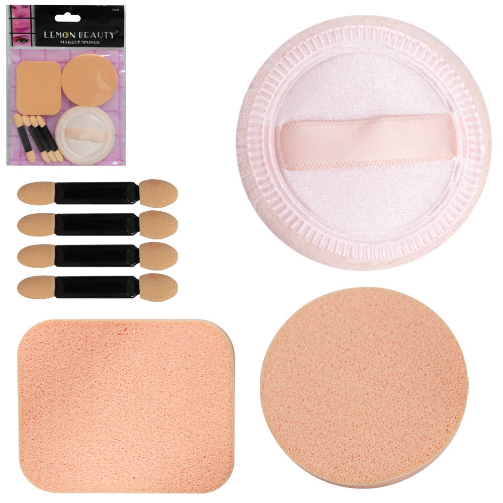 ESPONJA REDONDA / RETANGULAR COM PINCEL PARA MAKE / MAQUIAGEM LEMON BEAUTY 7 PECAS