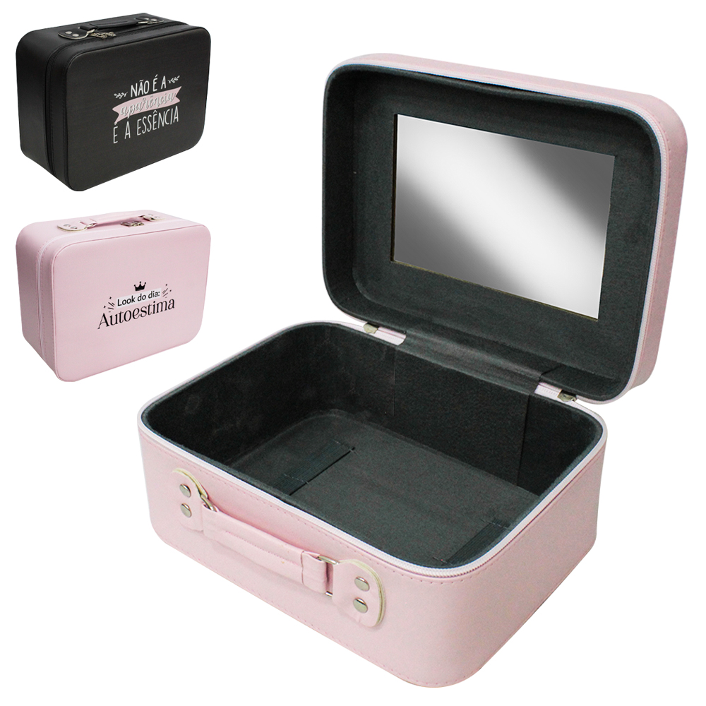 MALETA MULTIUSO COM ESPELHO FRASES 24,5X18,5X11,5CM