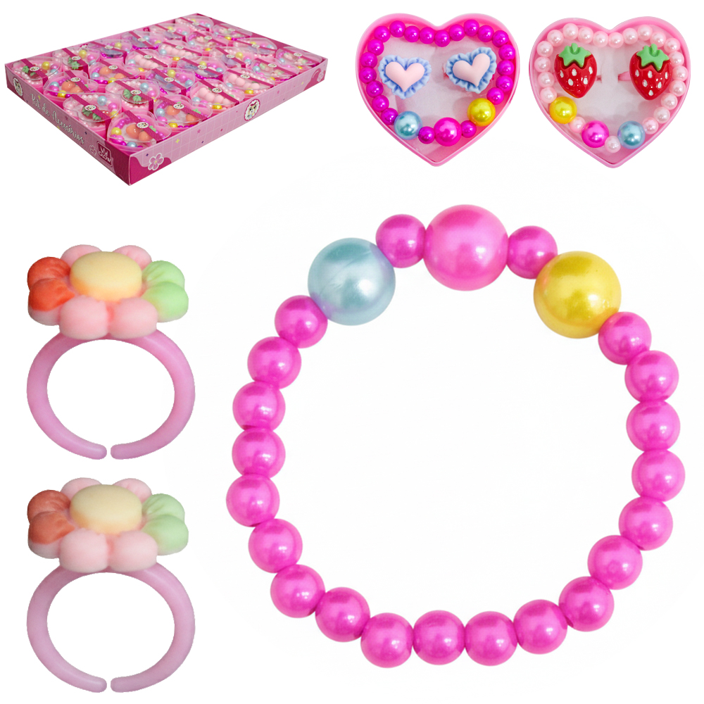 KIT BELEZA / BIJUTERIA INFANTIL COM PULSEIRA + 2 ANEIS NO ESTOJO CORACAO