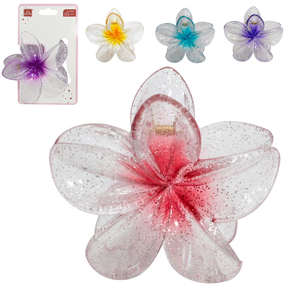 ACESSORIO PARA CABELO PIRANHA FLOR GLITTER 8CM