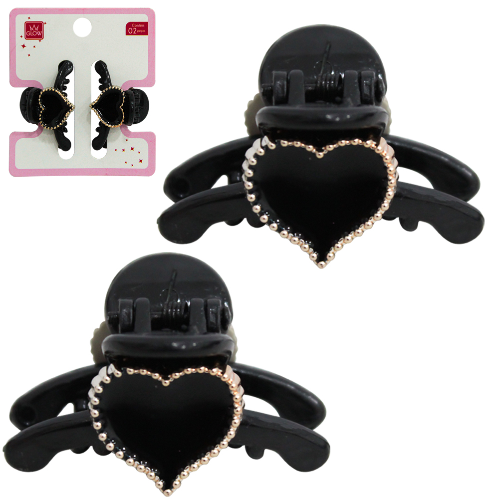 KIT ACESSORIOS PARA CABELO PIRANHA CORACAO 4X2CM COM 2 PECAS