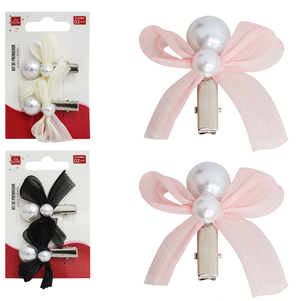 KIT ACESSORIOS PARA CABELO PRESILHA LACO E PEROLA COM 2 PECAS 5X4CM
