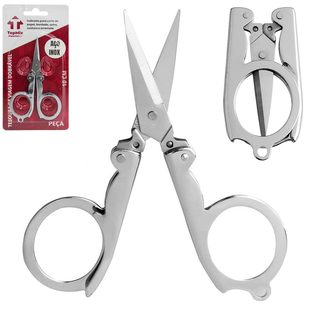 TESOURA DE UNHA DE INOX COM PONTA RETA DOBRAVEL 10CM