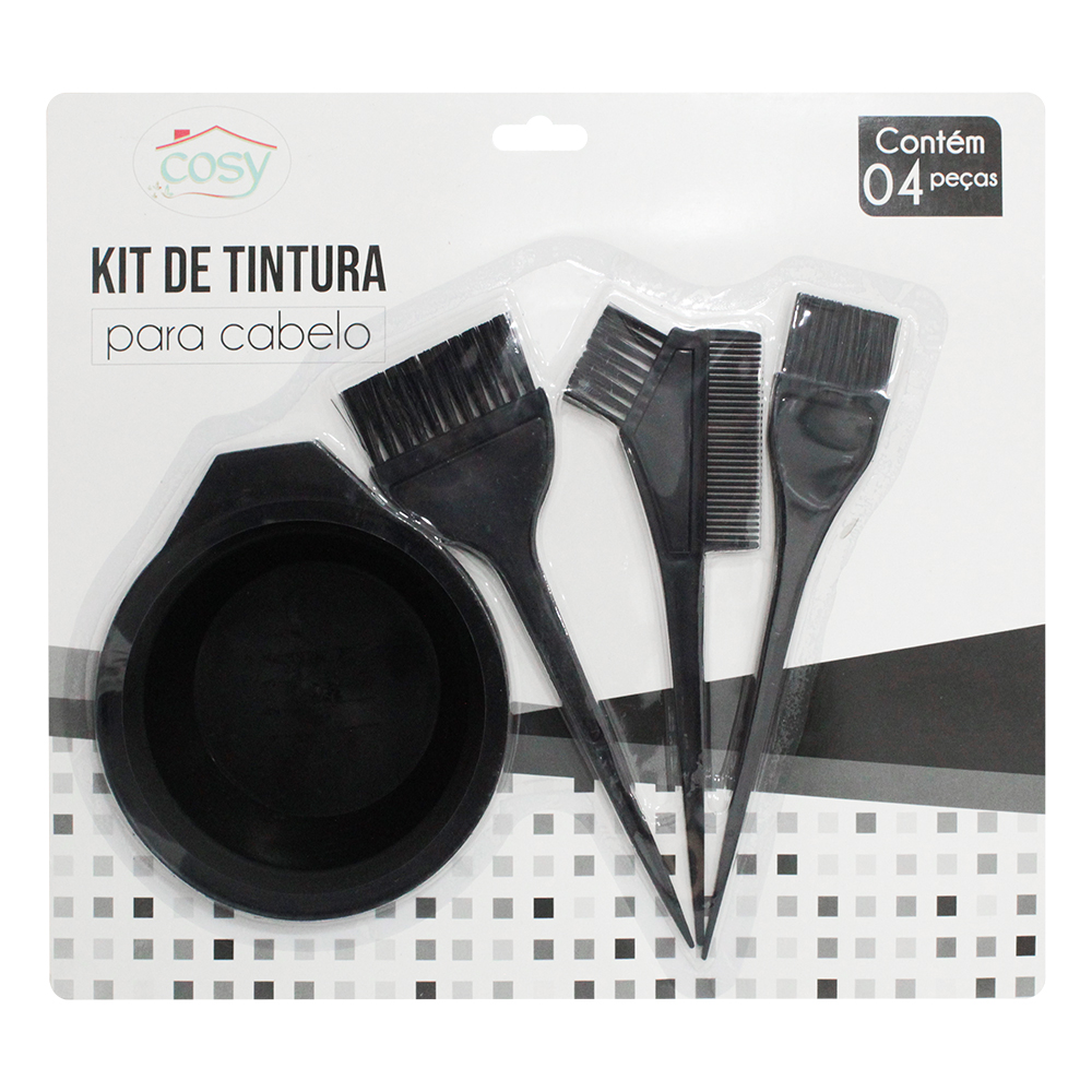 KIT TINTURA PARA CABELO COM POTE 300ML + PINCEL E PENTE PRETO 4 PECAS