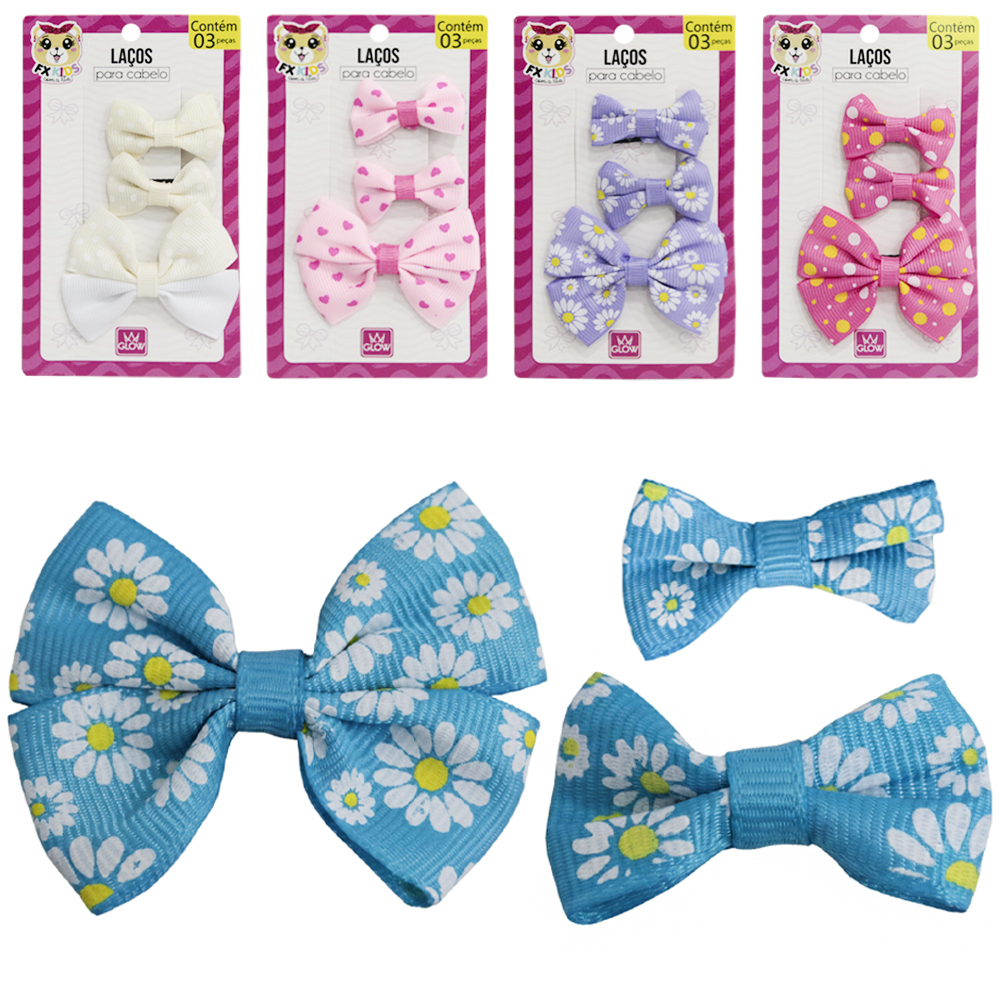 KIT ACESSORIOS PARA CABELO PRESILHA LACO FX KIDS COM 3 PECAS