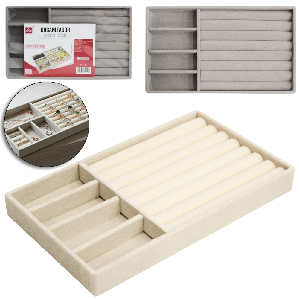 BANDEJA PORTA JOIAS DE POLIESTER RETANGULAR COM 3 DIVISORIAS 21X12,3X2,5CM