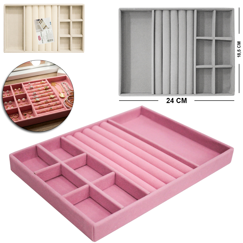 BANDEJA PORTA JOIAS DE POLIESTER RETANGULAR COM 7 DIVISORIAS VERSY 24X18,5X2,5CM