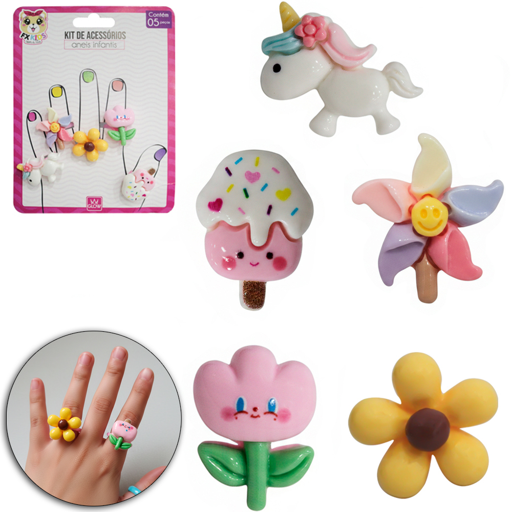 KIT BELEZA INFANTIL COM ANEL COM 5 PECAS