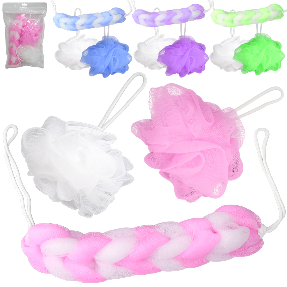 ESPONJA / BUCHA DE NYLON PARA BANHO COM 3 PECAS 10/24CM