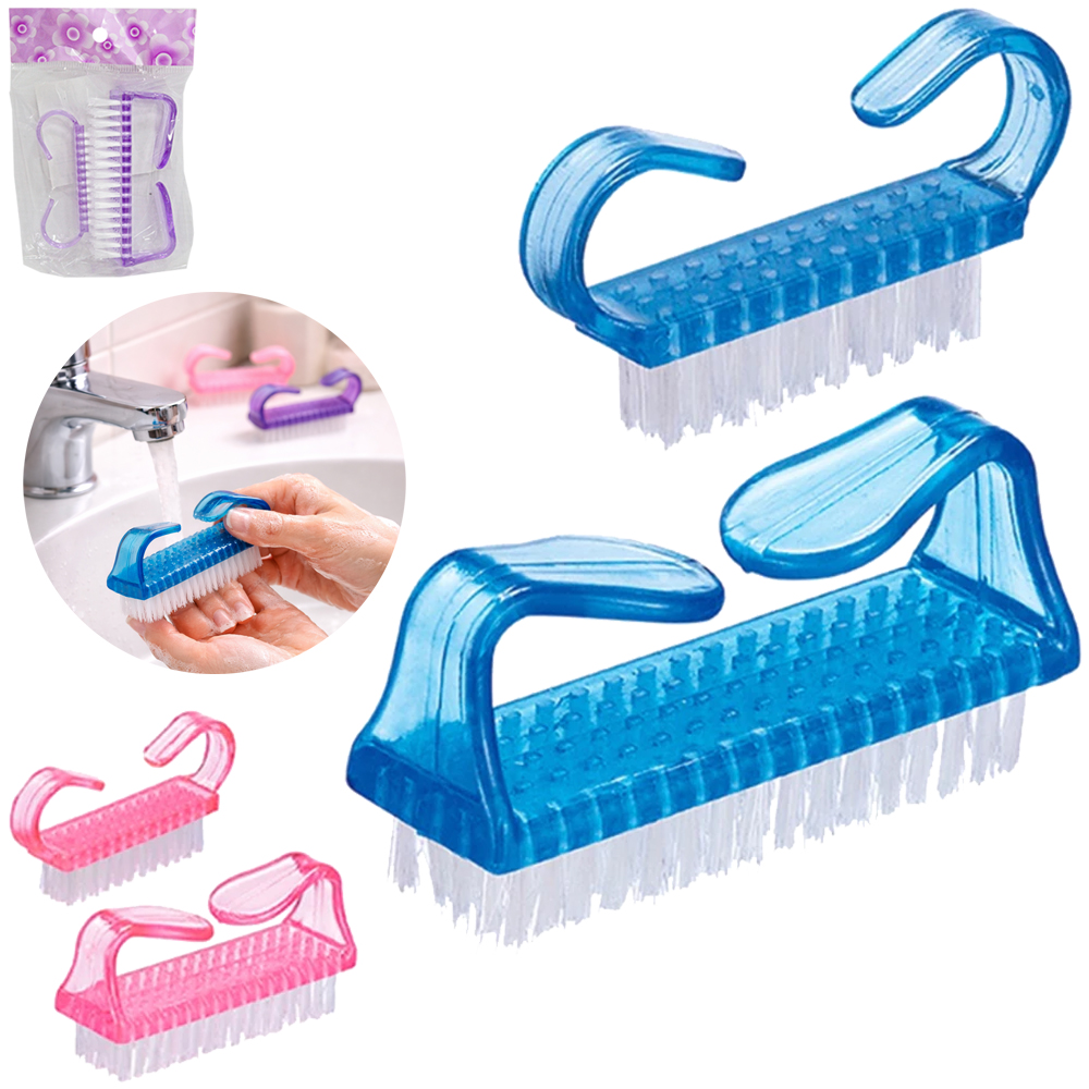 ESCOVA DE UNHA / MANICURE DE PLASTICO AZUL E ROSA COM 2 PECAS 8X4X2,5 / 6,5X3X1,5CM