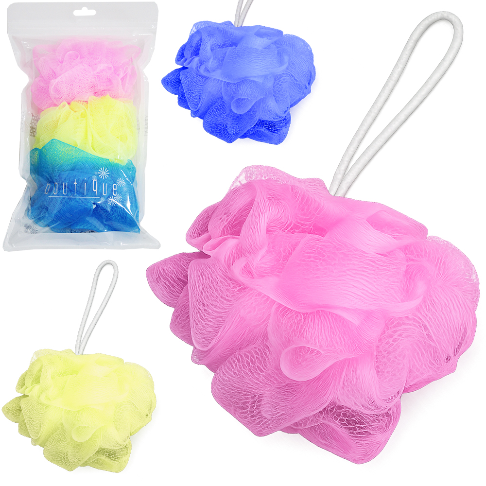 ESPONJA / BUCHA DE NYLON PARA BANHO COM 3 PECAS 10CM