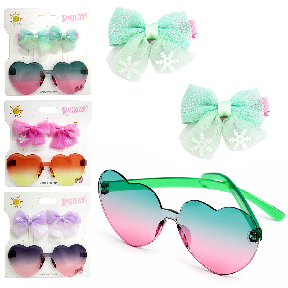 KIT BELEZA INFANTIL COM OCULOS CORACAO + 2 ACESSORIOS PARA CABELO PRESILHA LACO SUMMER