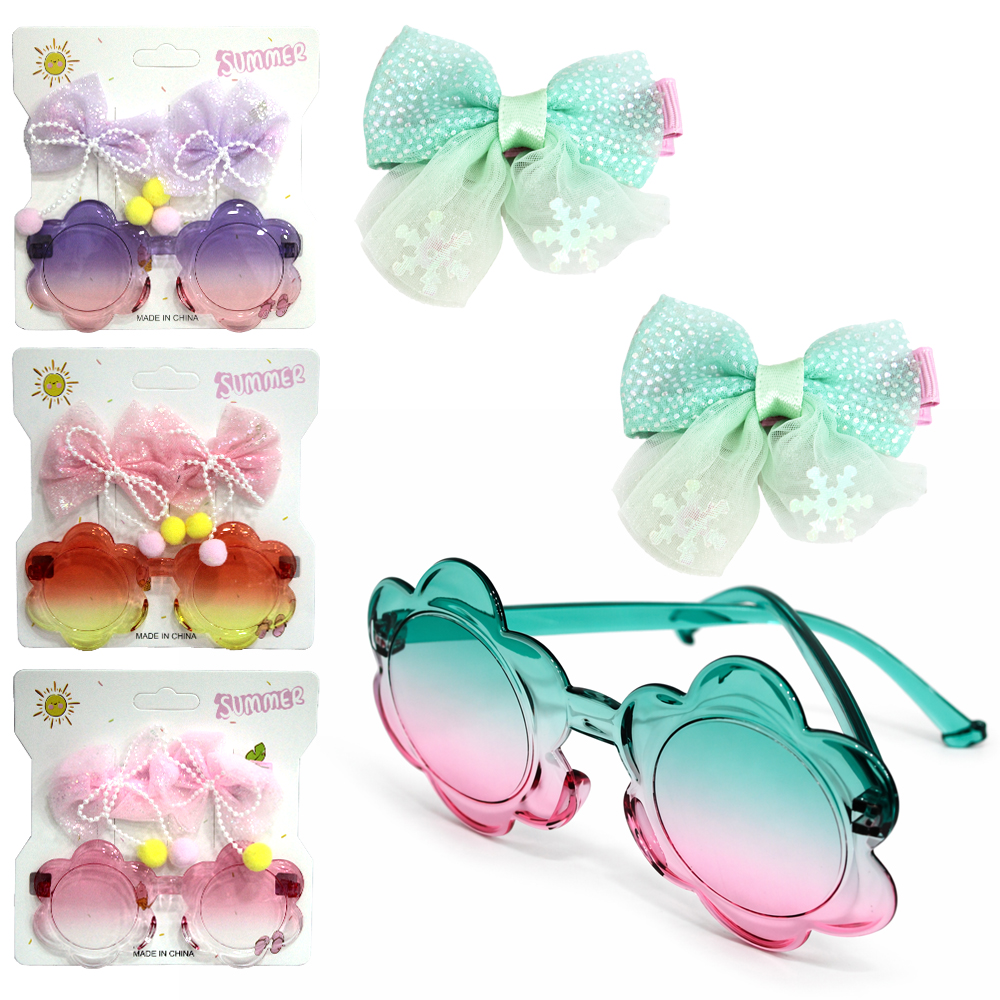 KIT BELEZA INFANTIL COM OCULOS FLOR + 2 ACESSORIOS PARA CABELO PRESILHA LACO SUMMER