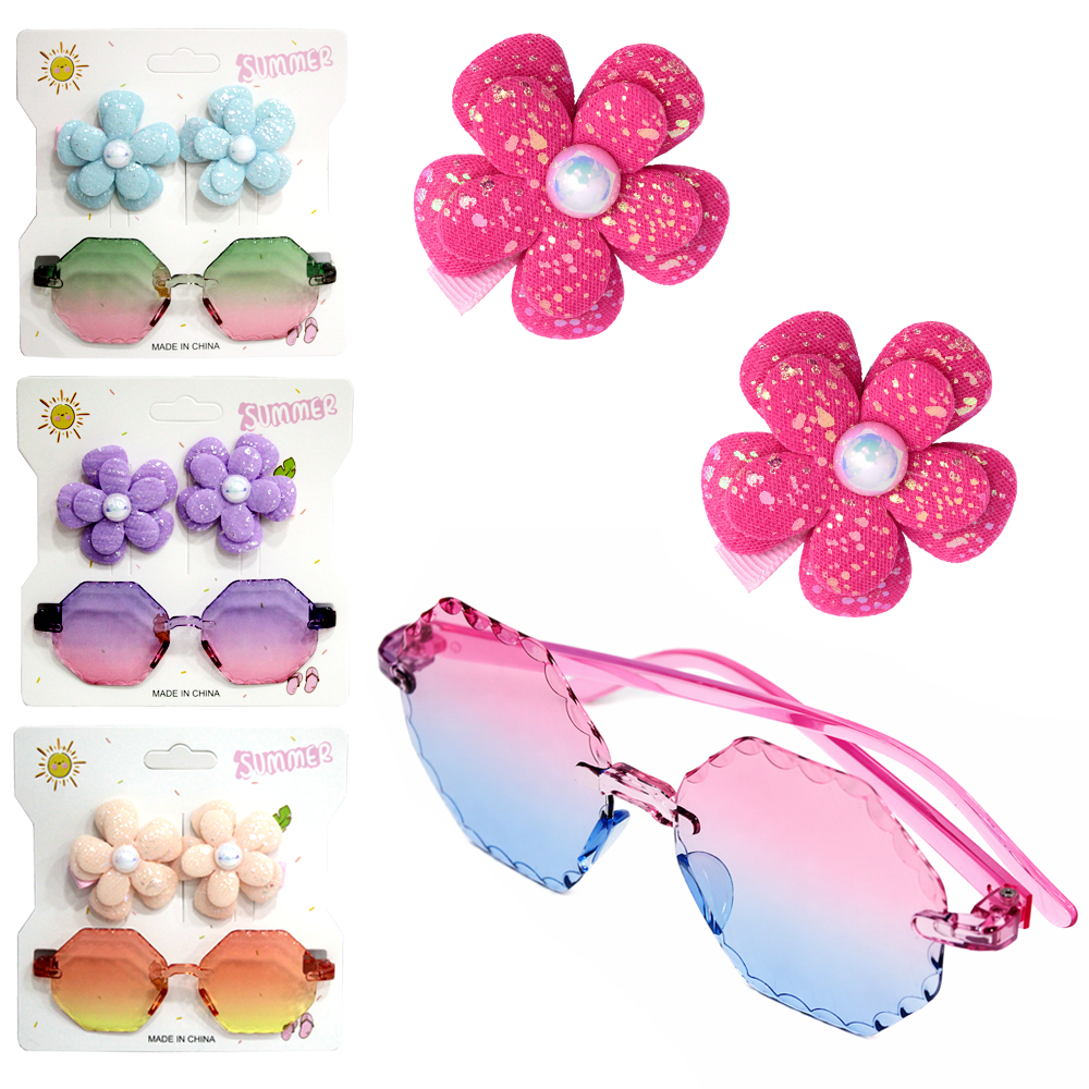 KIT BELEZA INFANTIL COM OCULOS OITAVADO + 2 ACESSORIOS PARA CABELO PRESILHA FLOR SUMMER