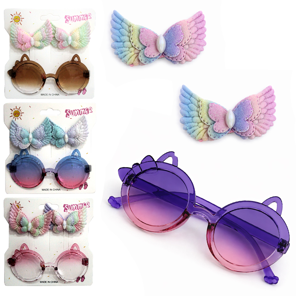 KIT BELEZA INFANTIL COM OCULOS GATINHA + 2 ACESSORIOS PARA CABELO PRESILHA BORBOLETA SUMMER