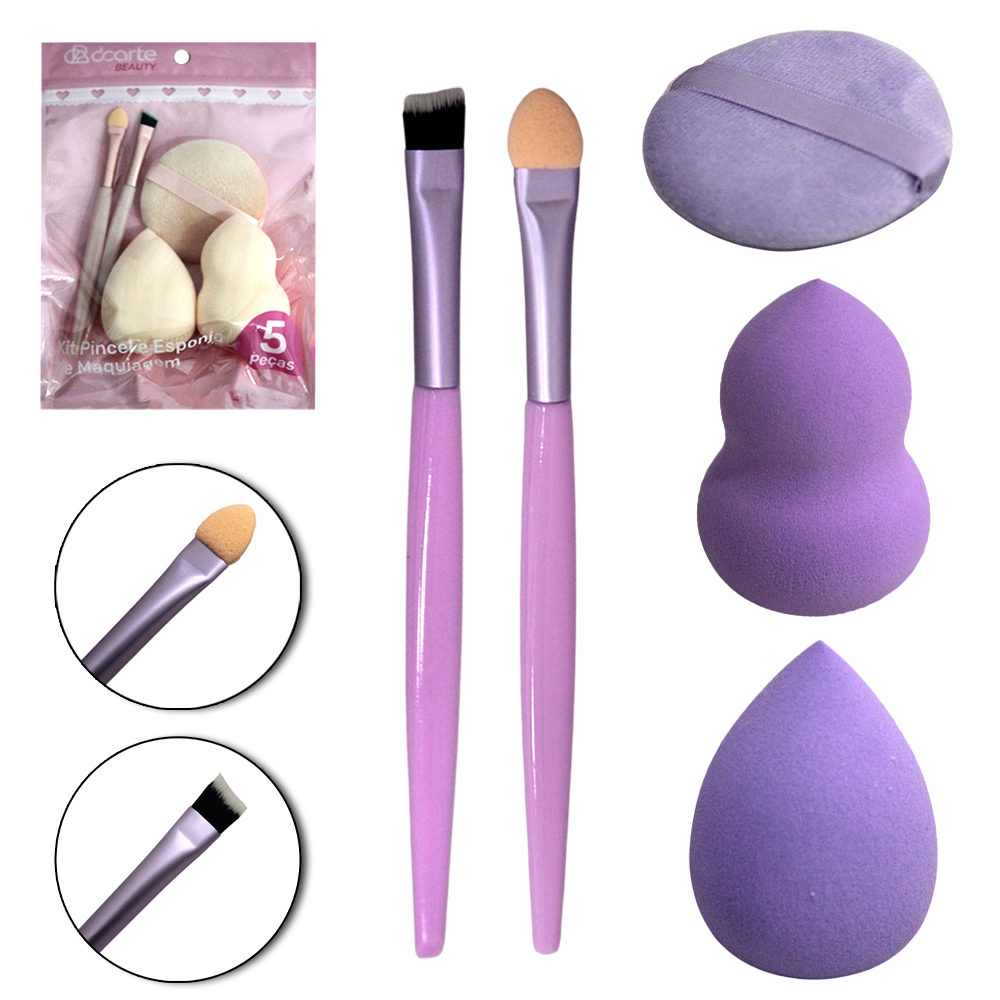 PINCEL COM ESPONJA REDONDA / GOTA PARA MAKE / MAQUIAGEM BEAUTY 4 PECAS 